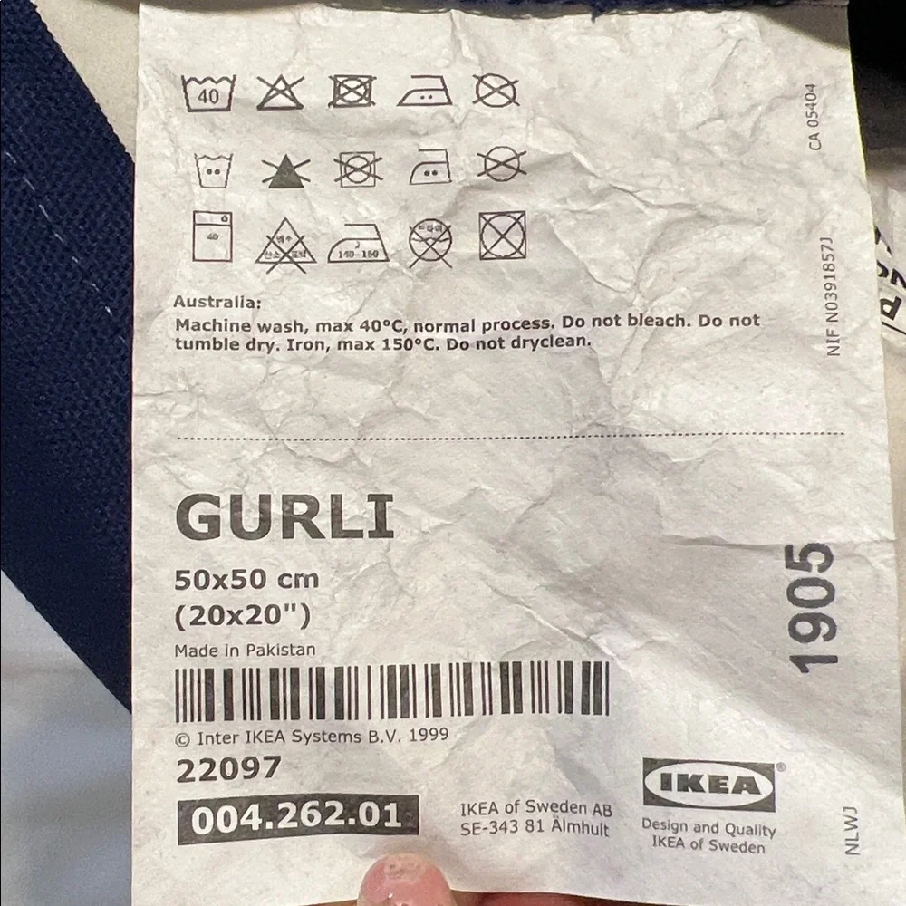 IKEA GURLI Navy Cover w/Fjadrar w/Down Insert Accent Cushion in Dark Blue 20x20